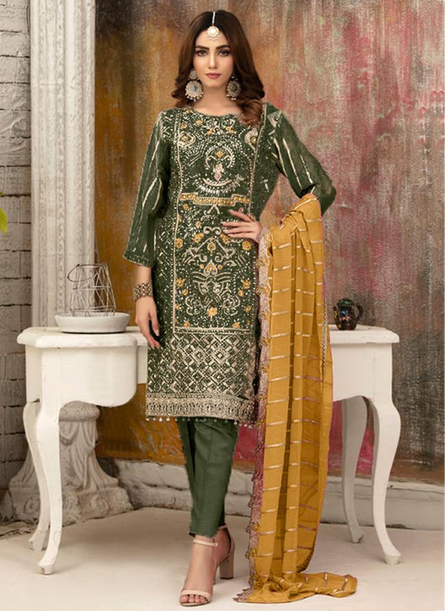 Faux Georgette Mahendi Festival Wear Embroidery Work Pakistani Suit